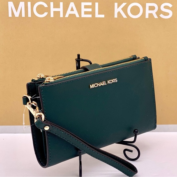 Michael Kors DoubleZip Wallet Wristlet Phone Case Racing Green - Picture 1 of 15